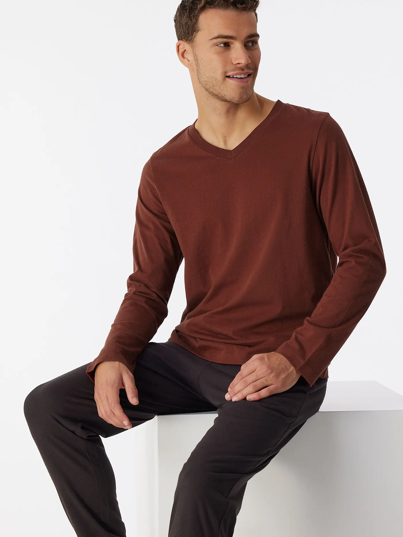 SCHIESSER | Pyjama Langarmshirt | dunkelrot